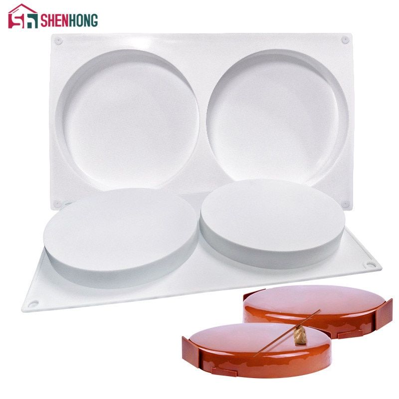SHENHONG 2 Holes Round Silicone Cake Decorating Mold For Baking Flat Cylinder Mould Dessert  Mousse Pastry Pan Bakewar