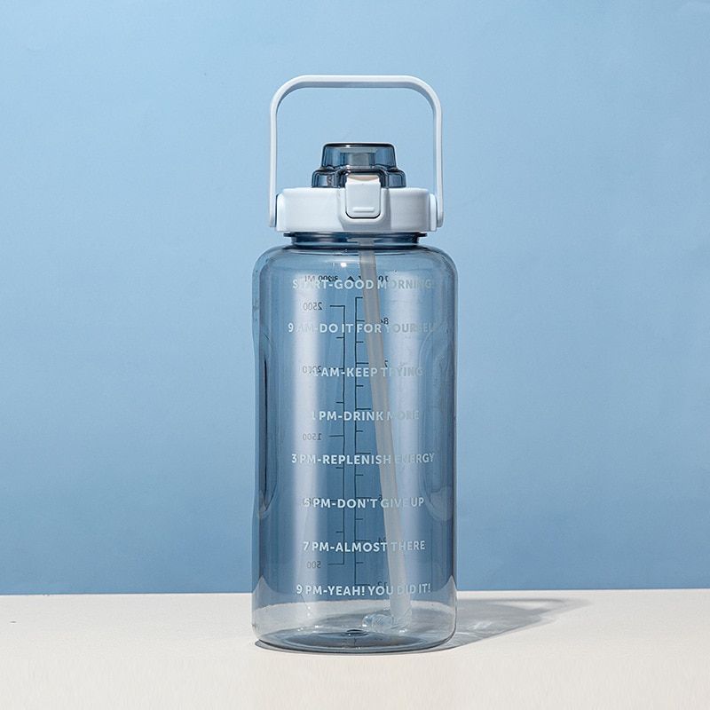 64oz 2000ml Large Water Bottle with Time Marker Portable Leakproof BPA Free Non-Toxic Sports Drinking Bottle with Straw
