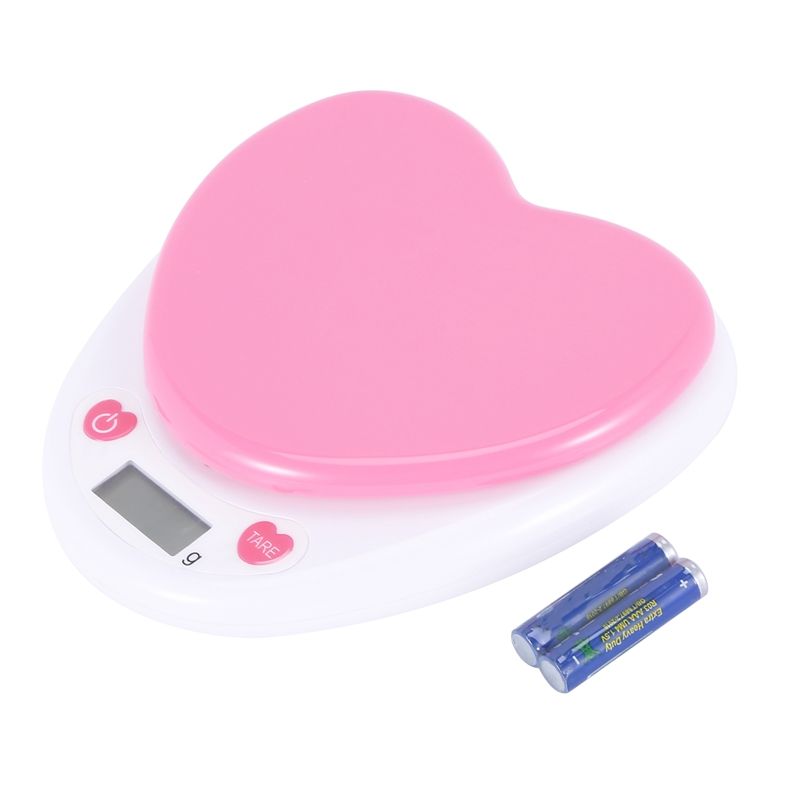 5 Kg/1 G Portable Heart Shape Digital Kitchen Scale LCD Monitor Auto Zero for Measuring Weight Food Water Powder