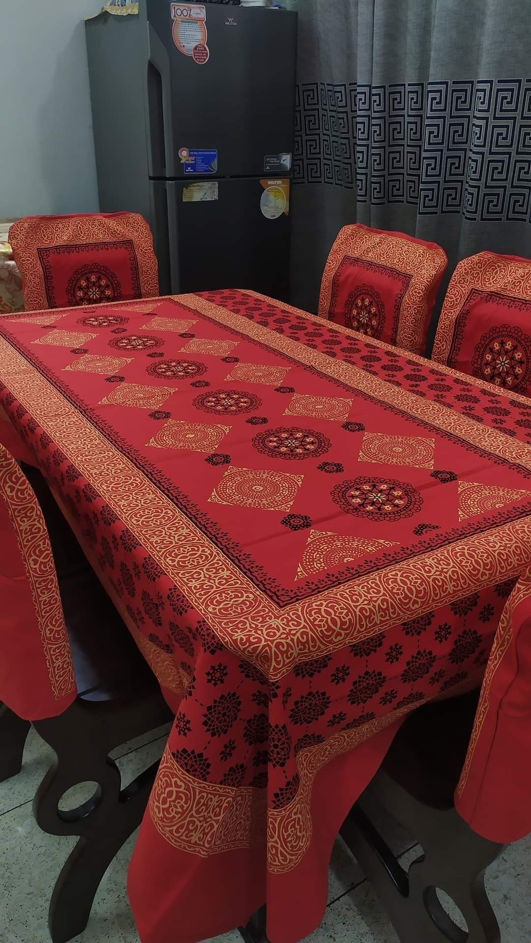 Screen Print  Dining Table Runner And  06 Chair Cover