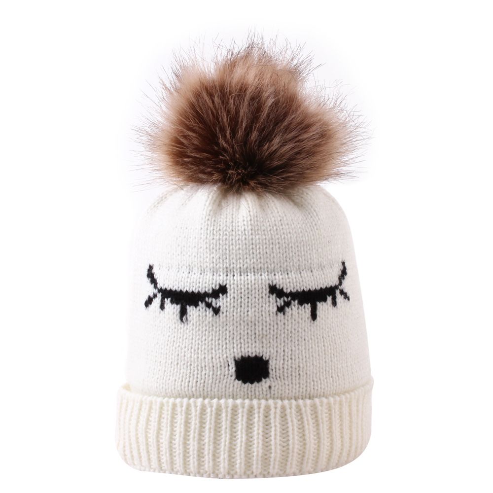 2020 Cute Smiley Face Children Knitted Hat with Hairball Warm Winter Beanie Hat for Boys Girls