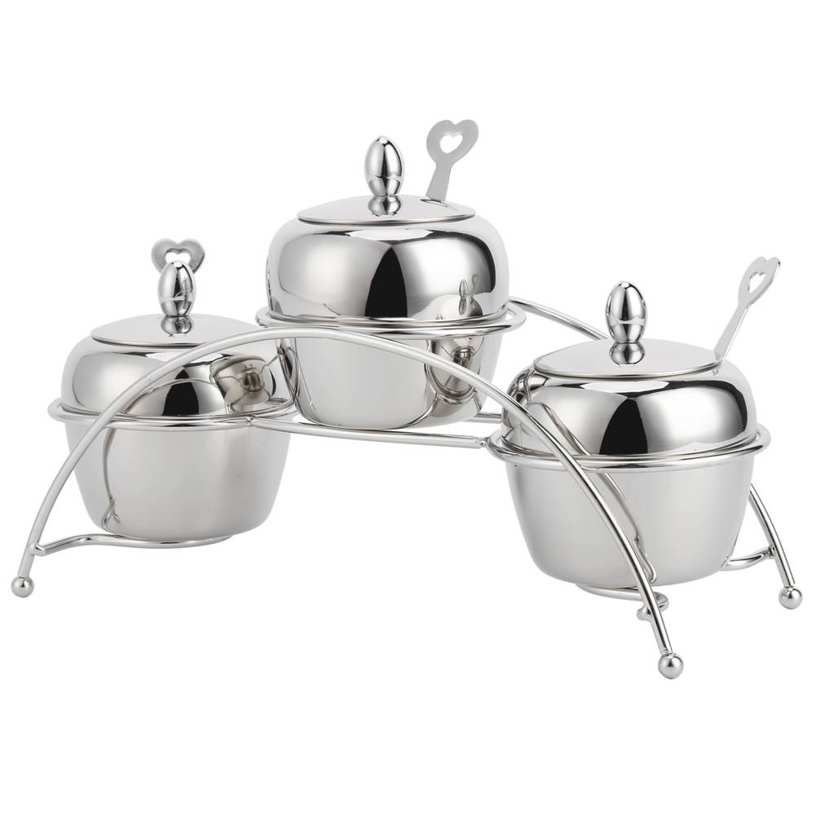 Chenmeng La Stainless Steel Condiment Seasoning Containers Pots Set with Spoon Lids Countertop Holder