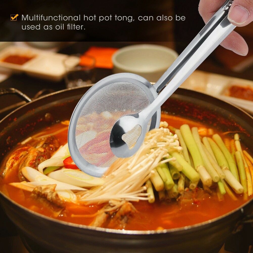 Frying Tong Multi-functional 2 in 1 Fry Tool Filter Spoon Strainer With Clip Stainless Steel Mesh