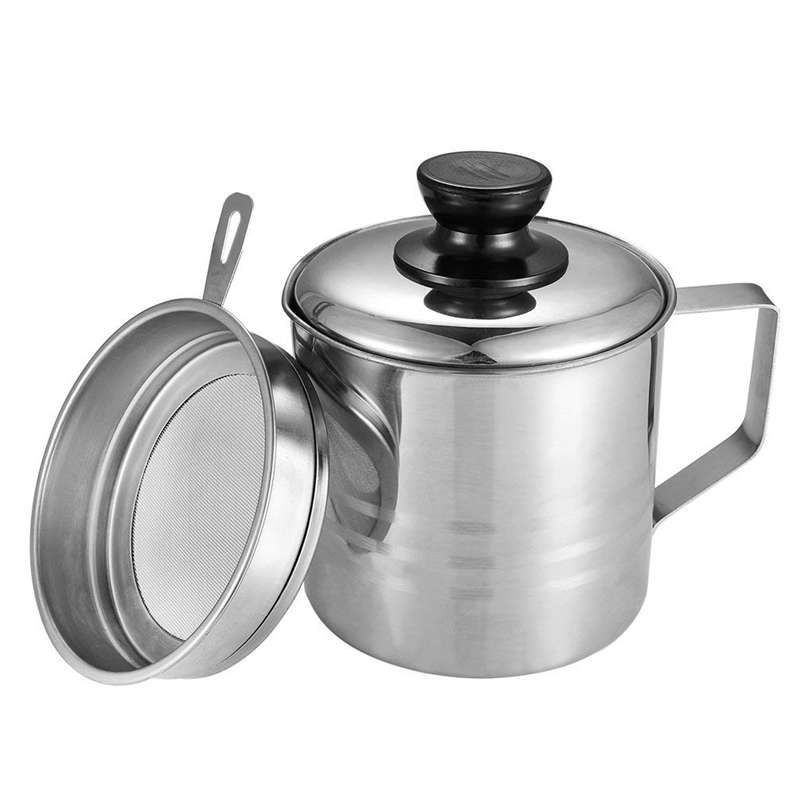 Strainer Pot / Grease Can, 1.5 Quart Stainless Steel  Storage Can Container With Fine Mesh Strainer, Suitable For Storing Frying  And Cooking Grease
