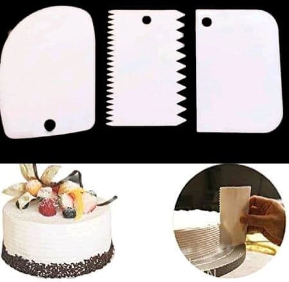 3Pcs Plastic Fondant Cake Cream Scraper Spatula Dough Cutter Kitchen