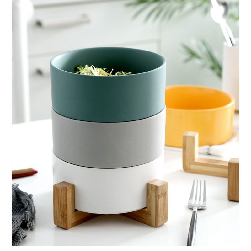 Salad Bowl Noodles Bowls With Wooden Tray Fresh Color Container Fruit Bowl White