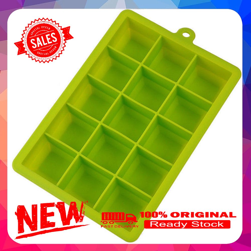 Silicone Large Ice Cube Mold 15-Grid Mould Tray Maker Rectangle Kitchen Bar Tool