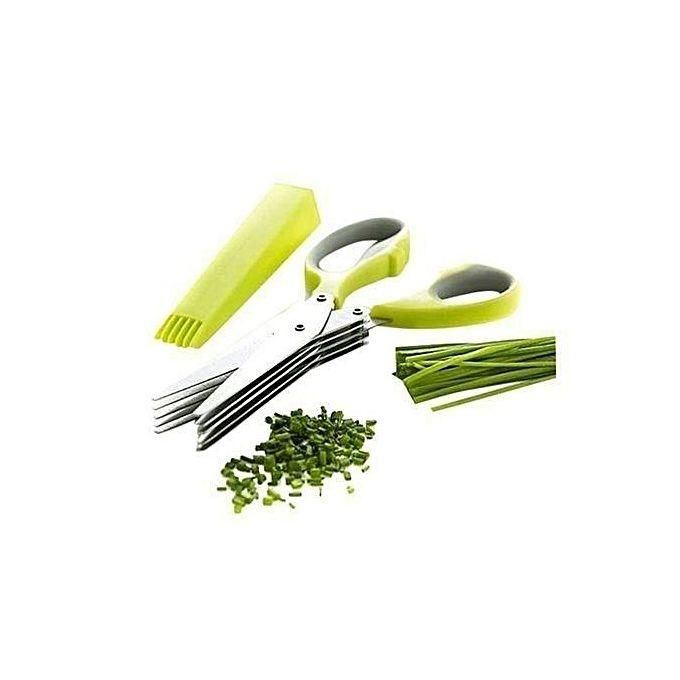 Vegetable Cutter 5 Blade Scissor - Green and Silver