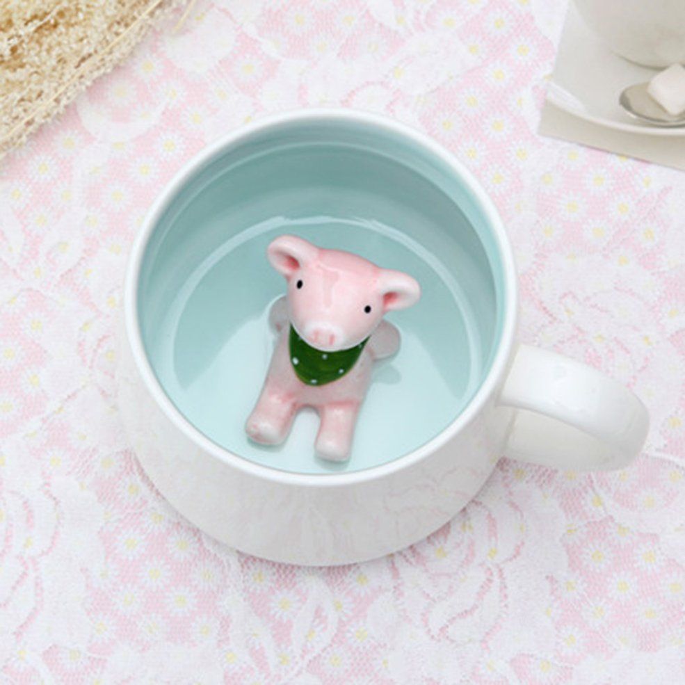 Lovely Animal-Shape Ceramics Mug Cup Innovative Cartoon Cup Without Cover
