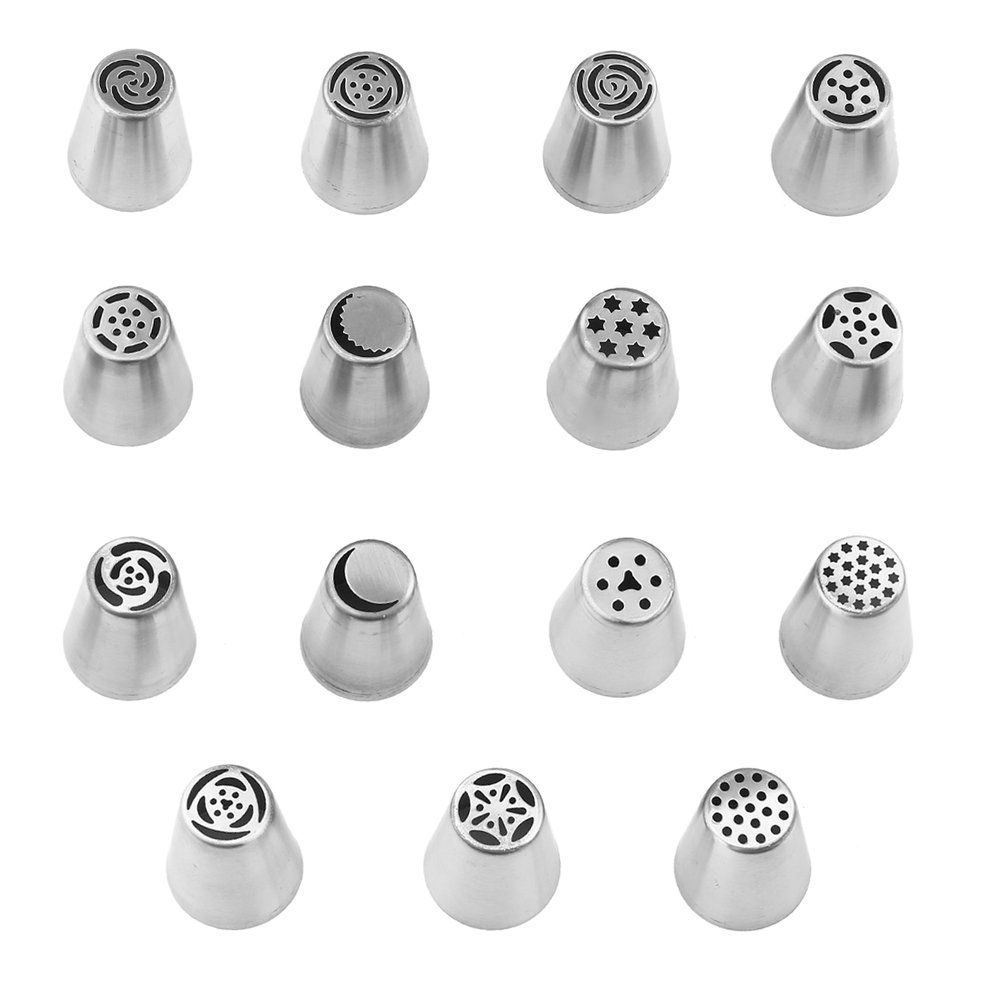 15pcs/set Stainless Steel Russian Flower Icing Piping Nozzles Decor DIY Tools - silver