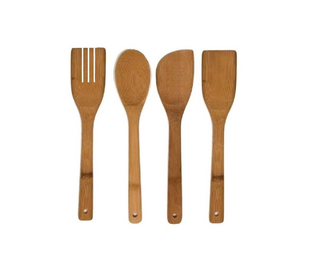Wooden Bamboo Kitchen Spoon Set - Brown