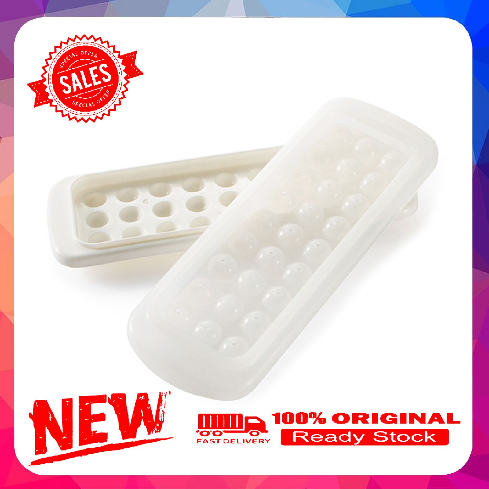 Ice Cube Tray Round Shape with Lid Plastic Flexible Ice Ball Mould for Home