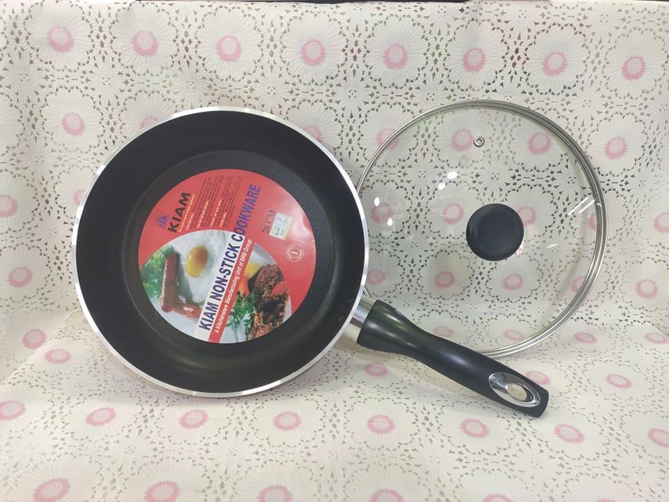 Kiam 26cm Non-Stick Pry Pan With Glass Lid (Black & Red),Kiam Non Stick Fry Pan With Glass Lid,Gift And Home Decoration.