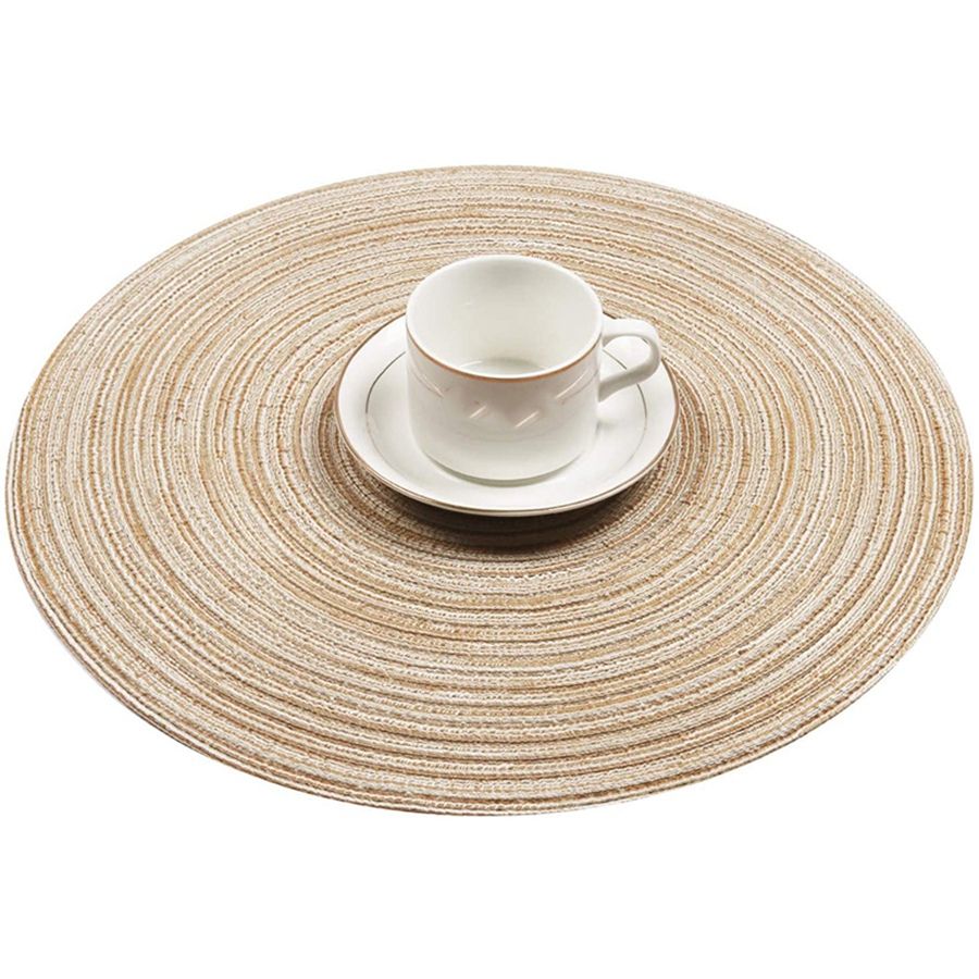 Round Braided Placemats Washable Kitchen Table Placemats for Home Wedding Party 36cm (Coffee Color, 4pcs) ， placemats