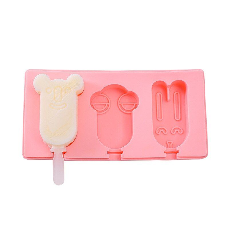 Silicone Ice Cream Mold With Lid+Handle Reu Popsicle Molds DIY Homemade Cute Cartoon Ice Cream Popsicle Ice Pop Maker Mould
