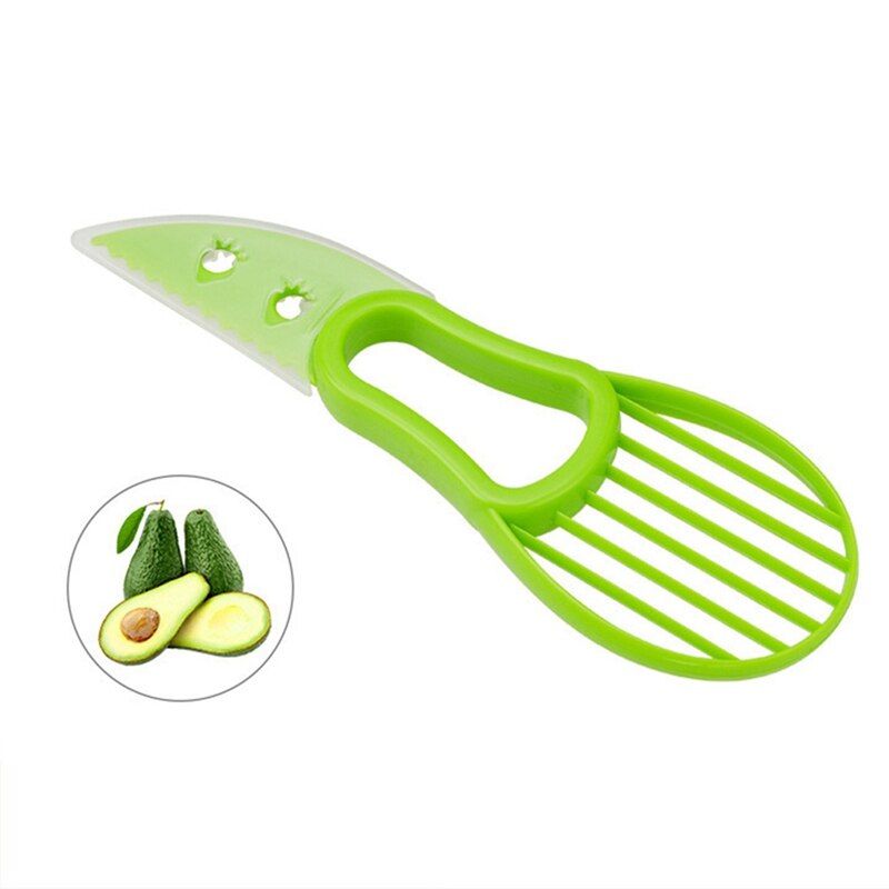 3 In 1 Avocado Slicer Shea Corer Butter Fruit Peeler Cutter Pulp Separator Plastic Avocado Cutter Knife Kitchen Vegetable Tools-Light Green