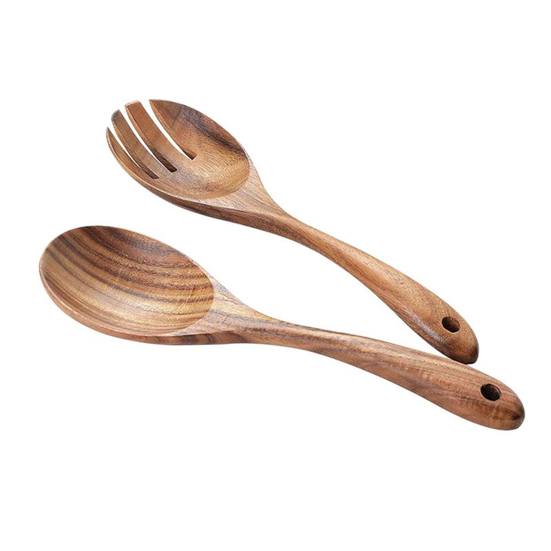 Durable Wood Acacia Salad Servers for Nonstick Cookware Kitchen Wooden Baking Salad Making Server,2 Pieces