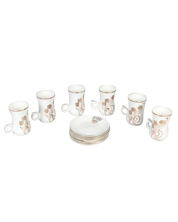 6 Sets of Mugs and Saucers - White and Gold