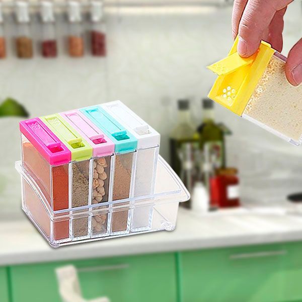 Kitchen seasoning box Spice set six-piece suit Salt MSG seasoning storage box