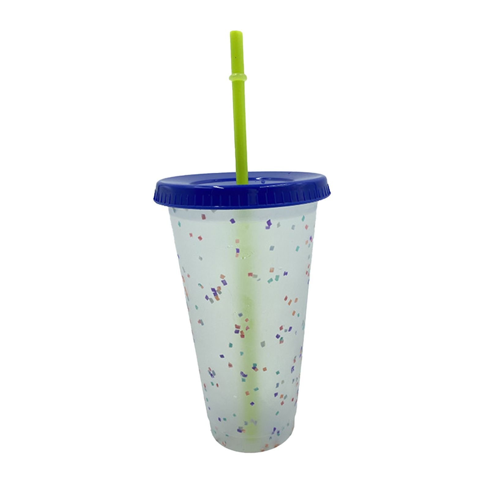 700ml Rainbow Straw Cup Food Grade Reusable PP Plastic Color Changing Bottle with Lid for Office
