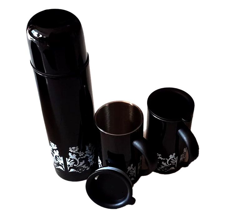 Vacuum flask with mug set Black & White