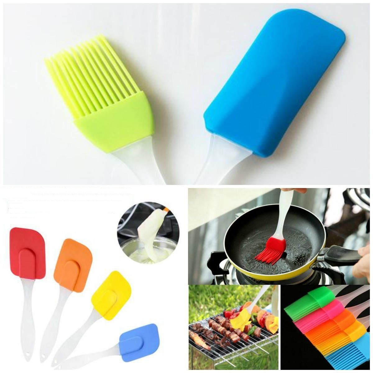 2 Pieces Silicon Oil Brush with Silicone Spatula