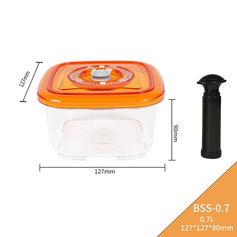Vacuum Container BPA-Free Orange Food Grade Plastic Food Storage Container Box with Handheld Pump Kitchen Containers T250