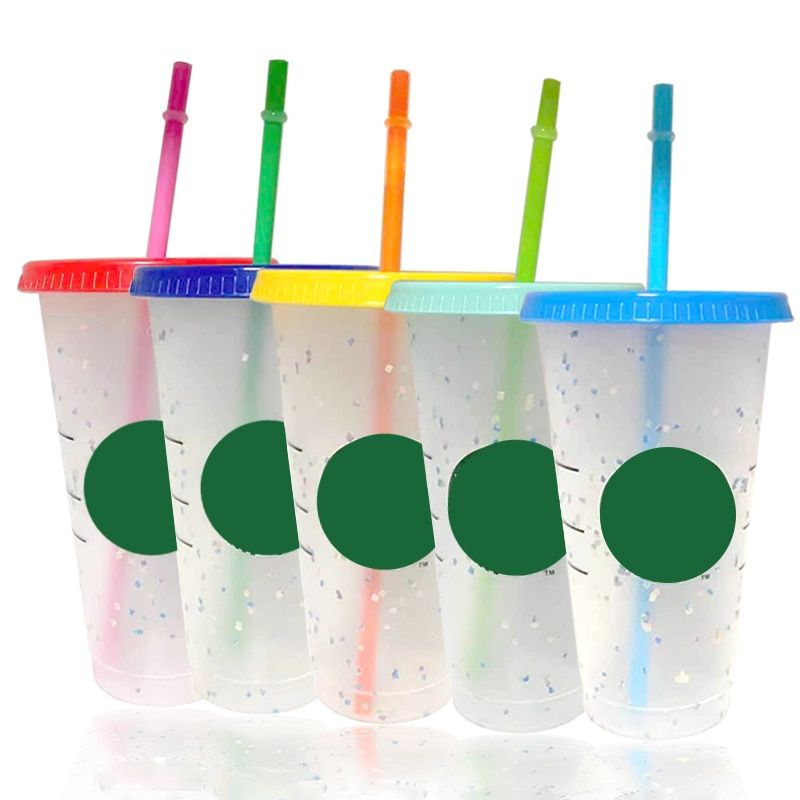 700ml/710ml Water Bottle Straw Cup With Lid With Logo Cup With Sequins Reu Coffee Cup Chang Color Drinking Cup rtable