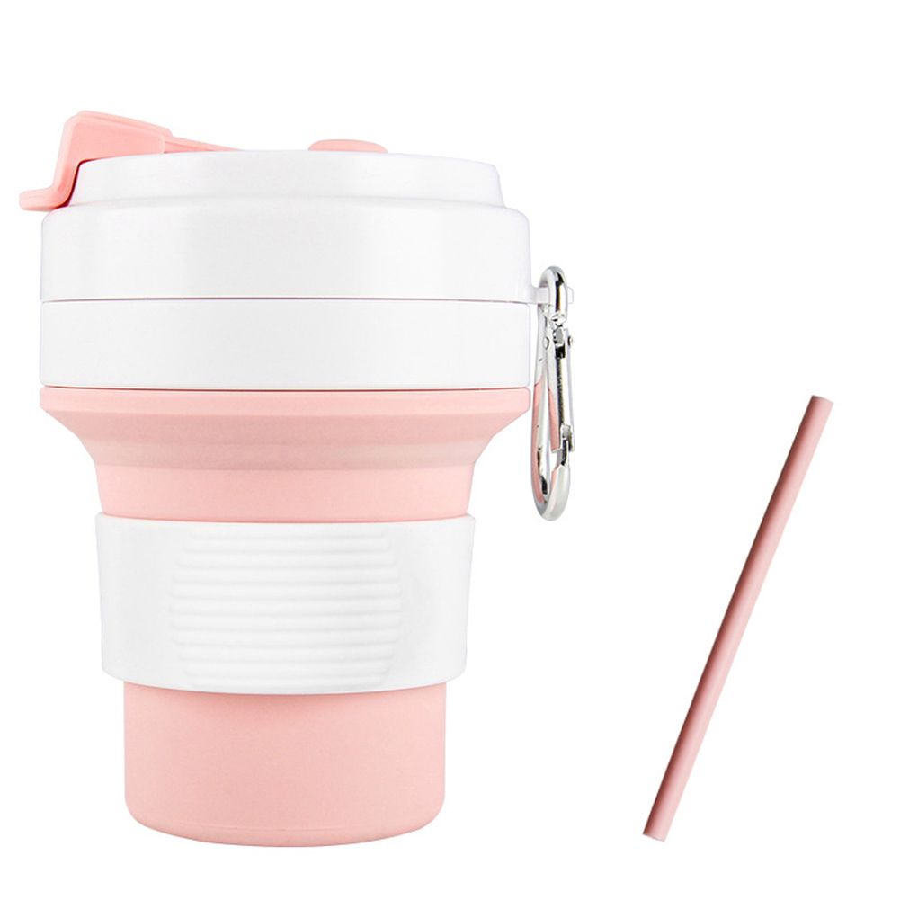 350/550ml Portable Outdoor Sport Foldable Silicone Coffee Water Cup with Straw