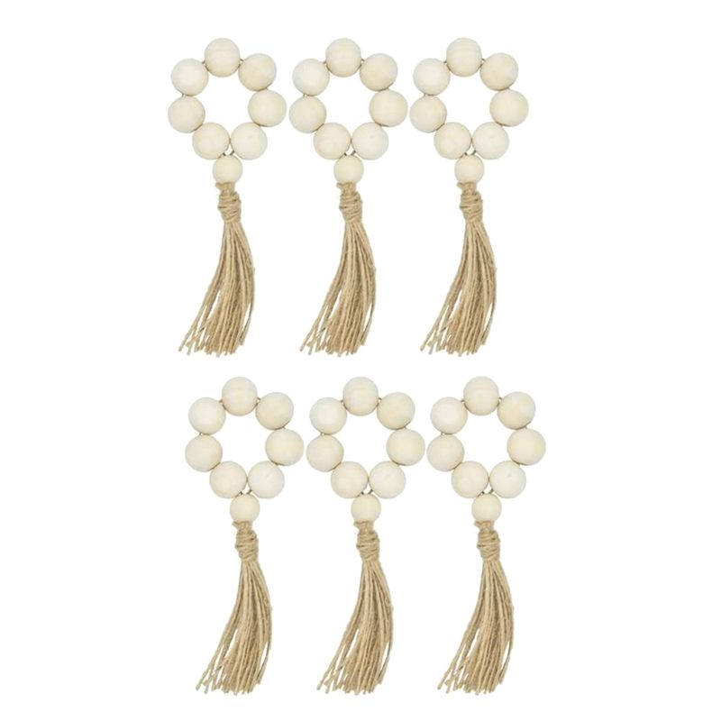 Set Of 6 Beaded Wood Napkin Rings with Table Setting Wedding Party DéCor Accessories Napkin Holder Natural Style