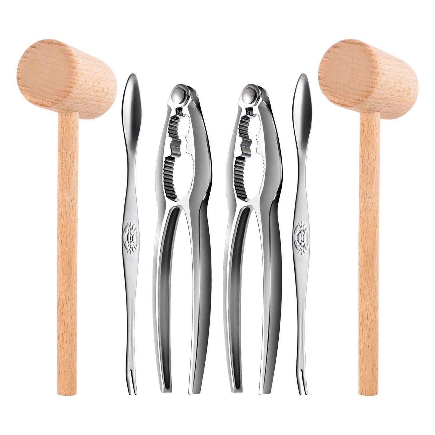 6Pcs Seafood Tools Set Including 2 Forks 2 Lobster Crackers Nut Cracker ,Crab Crackersand 2 Lobster Crab Mallets