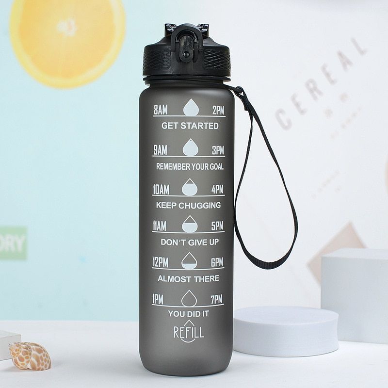 Miaoqia Portable Water Bottle Motivational Sports Water Jug with Time Maker Leak-proof Cup for Outdoor Sport Fitness BPA Free
