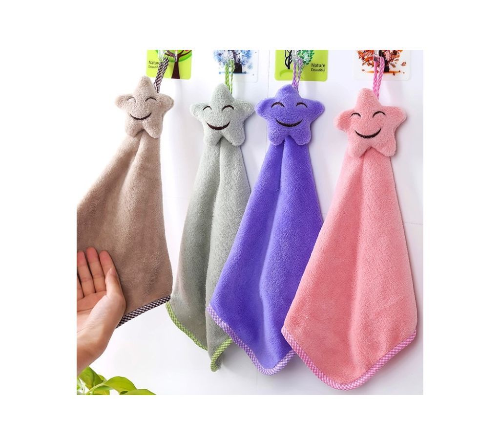 TE Smiling Star Face Hanging Hand Towels Coral Velvet Absorbent Dishcloth-1Pcs