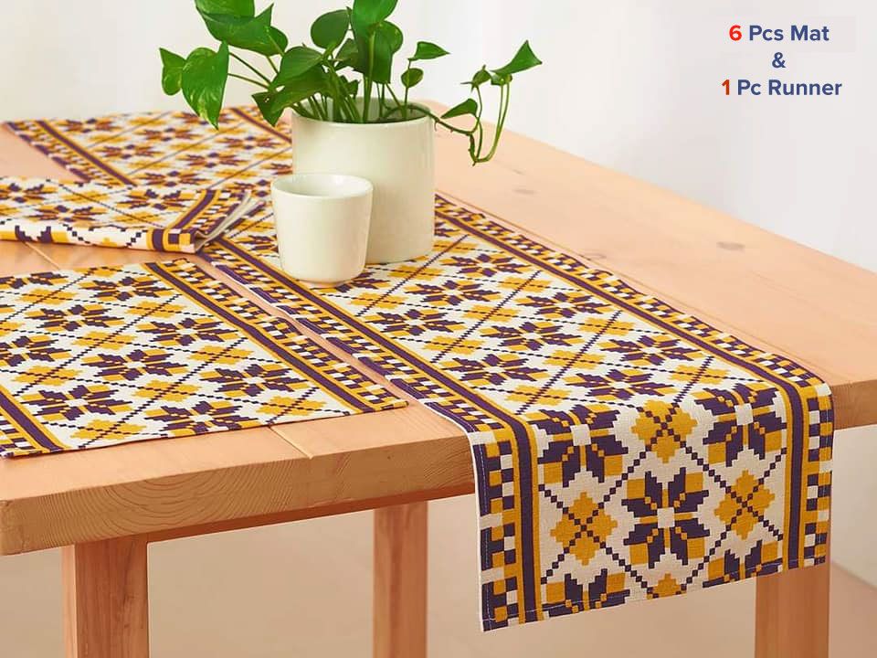 (6+1 Pcs) Printed Table Mat with Runner Set (6pc Mat+1 Pc Runner)
