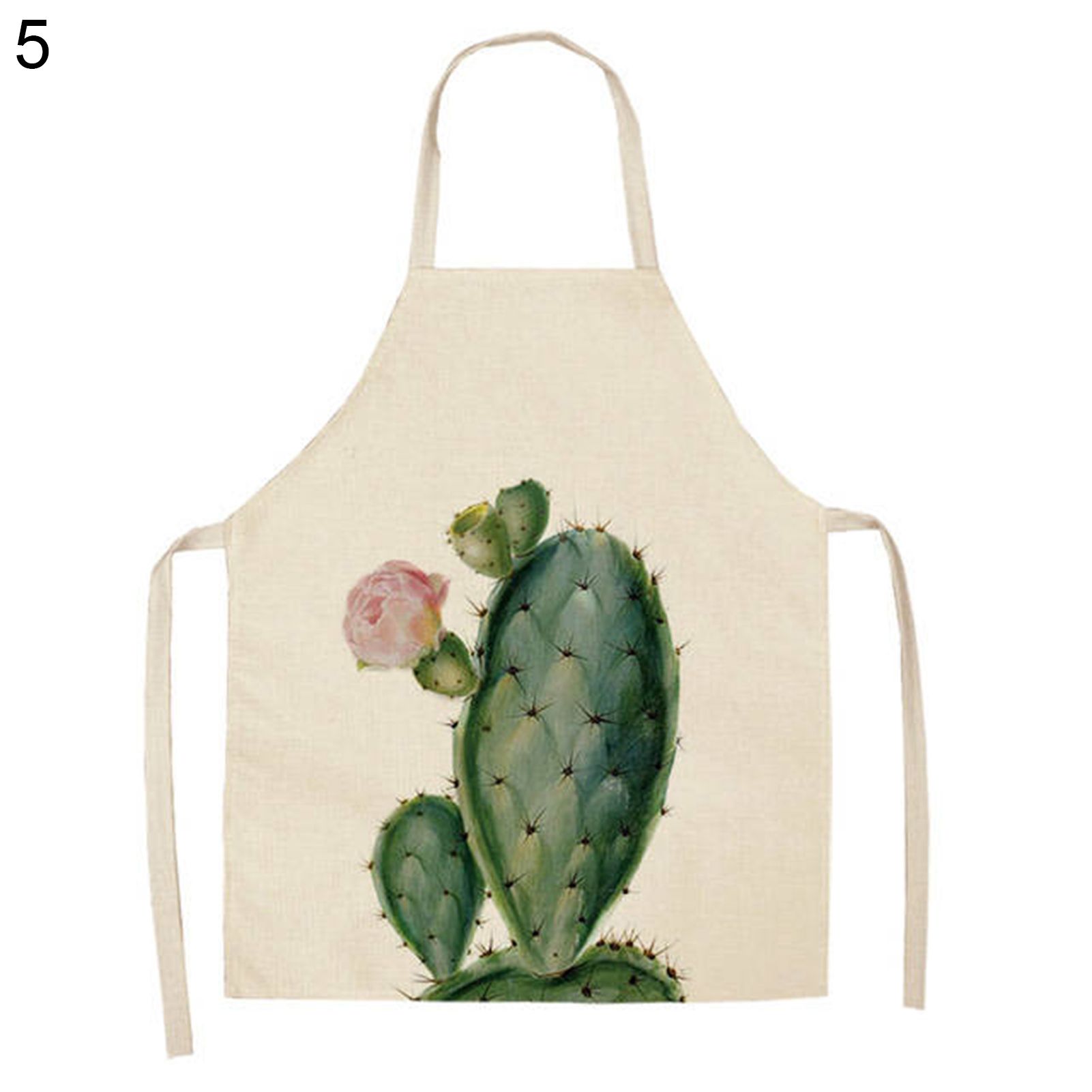 Chef Bib Waist Tie Decorative Ctus Printed Women Kitchen Apron
