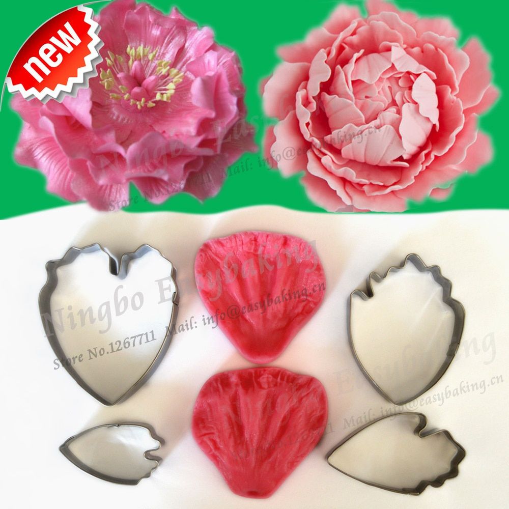2015 New Arrivel Flower-Making Accessories Stainless Steel Gum Paste Peony Floral Petal Cutter Silicone Veiners Mold