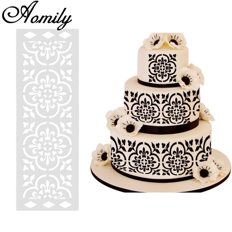 Aomily Art Flower Plastic Cake Stencil Airbrush Cookies Fondant Molds DIY Cake Painting Art Mold Mousse Brim Decorating Baking