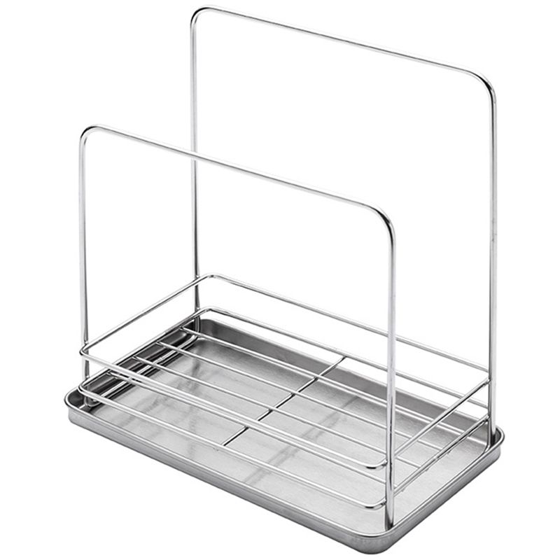 Stainless Steel Sponge Holder, Kitchen Sink Caddy, Dispenser Organizer, Soap Sponge Brush Drainer with Removable Tray
