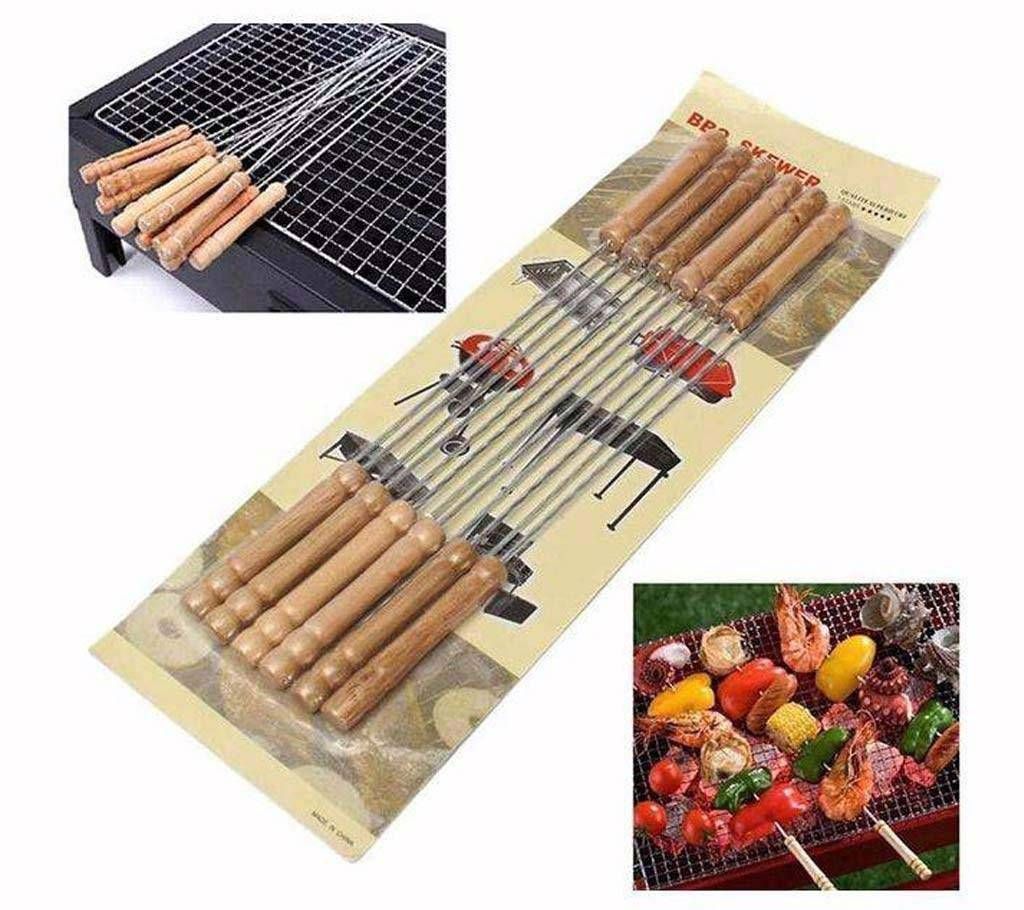 12 Pcs BBQ  - Wooden and Silver
