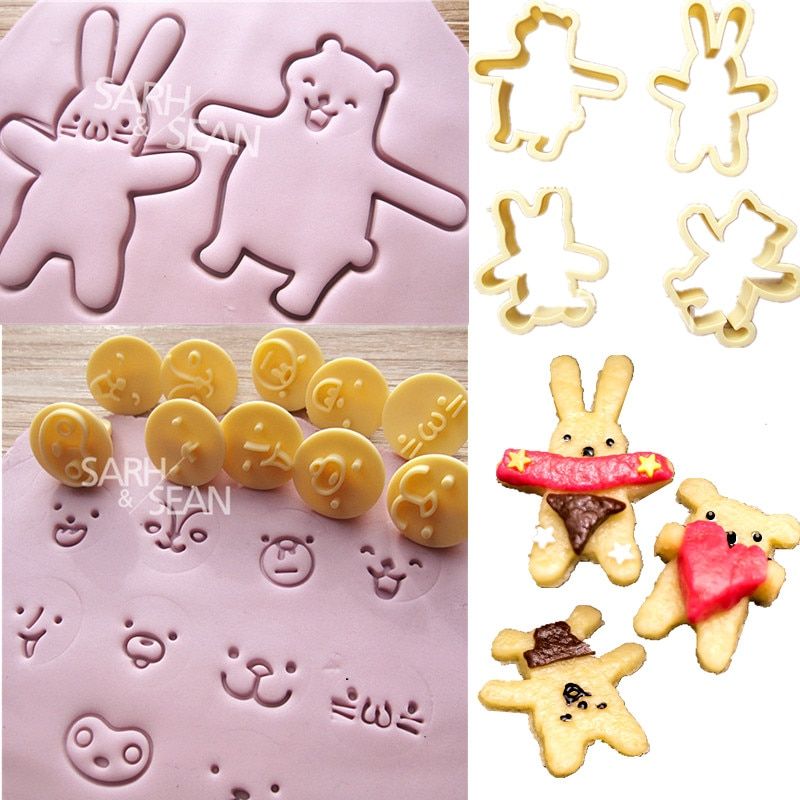 SLH269 rabbit bear face expression Fondant Gum Paste Biscuits Cutter Decorating Sugarcraft Tools Kitchen Cookie  12pcs/set