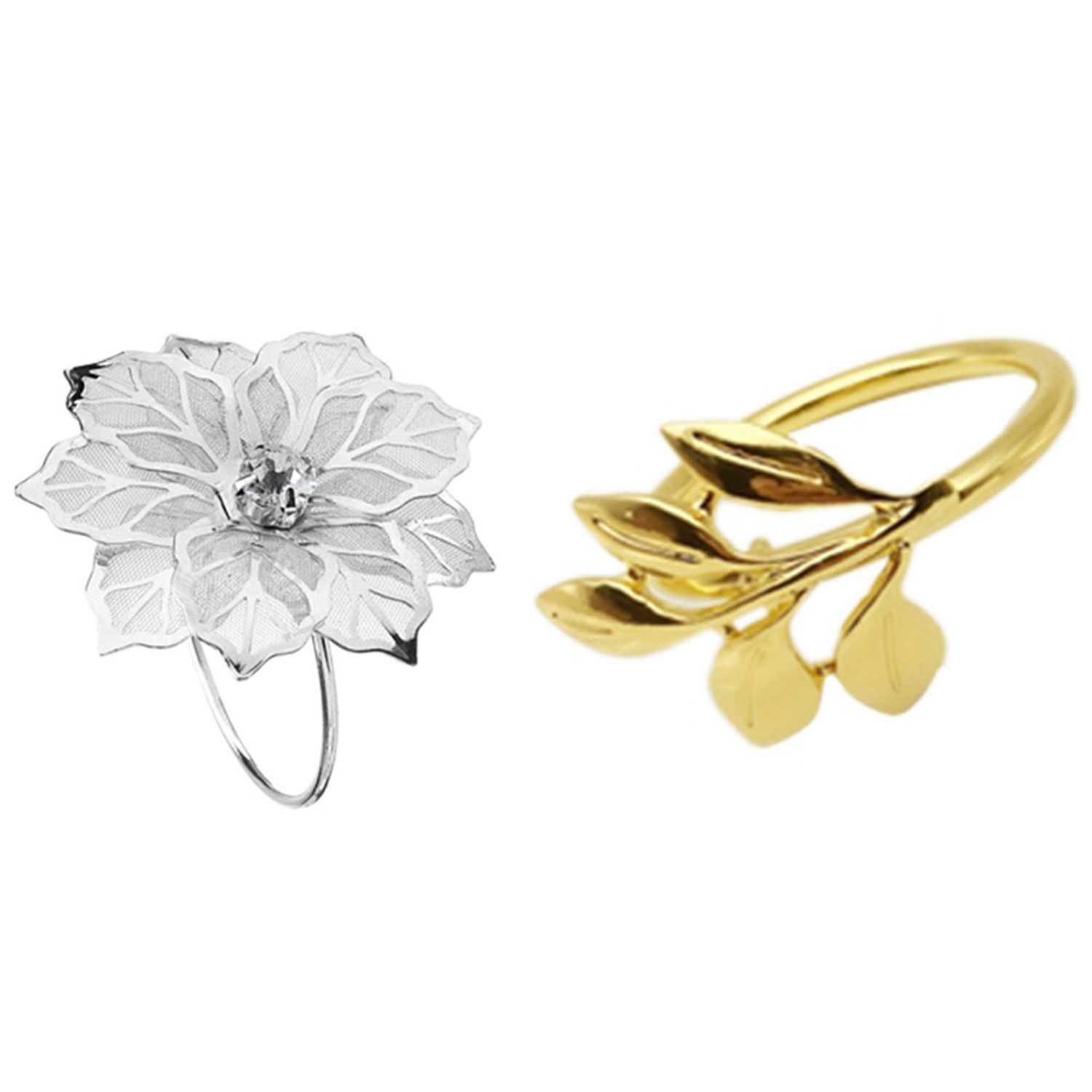 18Pcs Napkin Buckle Wedding Party Gold Napkin Circle Dinner Table Decoration - 6Pcs Fall Leaves & 12Pcs Flowers