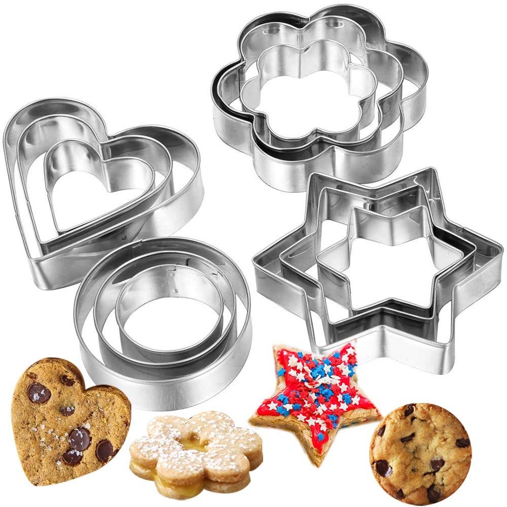 Curated Cart 12 Pieces Cookie Cutter Set | 4 Different Shapes, 3 Sizes, Stainless Steel Metal Molds | Shape Cutters for Kitchen, Baking, Diwali & Christmas Small Size Cookie Cutters