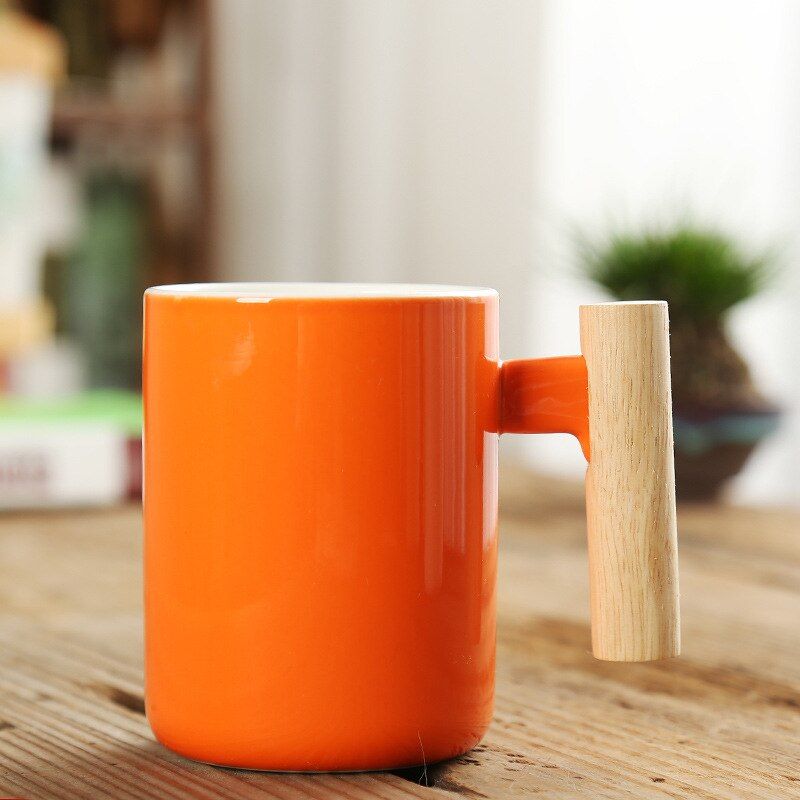 Large Nordic Ceramic Mug Coffee Mugs Tea Mug Coffeeware with Lid Wooden Handle Water Cup Office Coffee Cup Mugs Coffee Cups