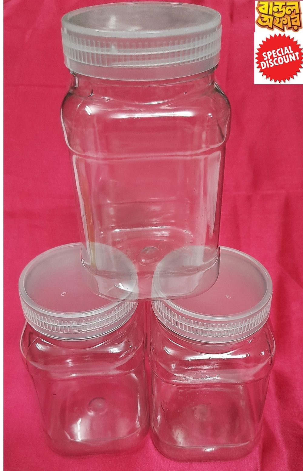 3 Pcs Combo Food Grade Plastic Jar For Masala Food Cake Item Multipurpose Storage 500mlx3