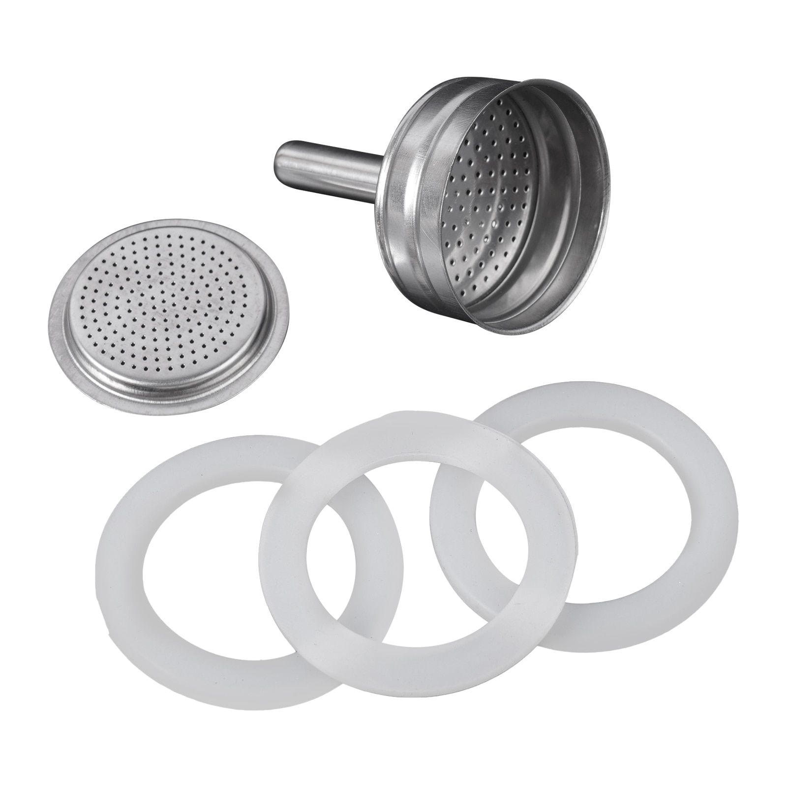 Coffee Filters Kits Stainless Steel Round Filter Plate Funnel with Silicone Gaskets Compatible with Moka Express 2/4/6/9/12 Cup