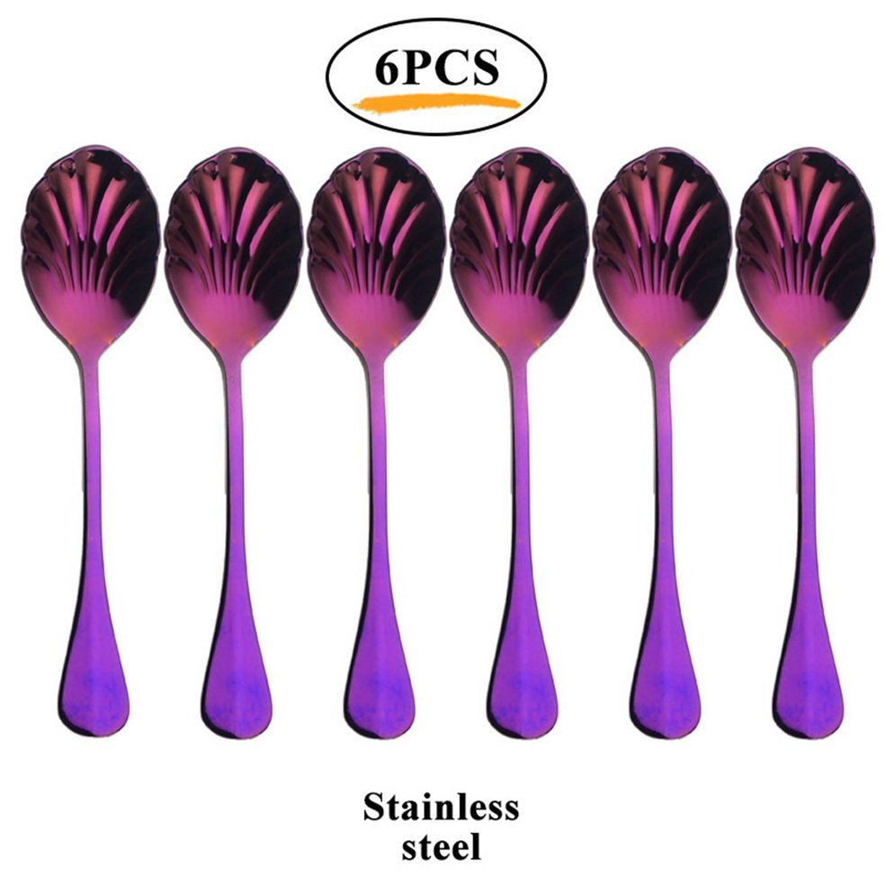 6Pcs Shell Shape Stainless Steel Teaspoon Coffee Spoons Ice Cream Sugar Spoons