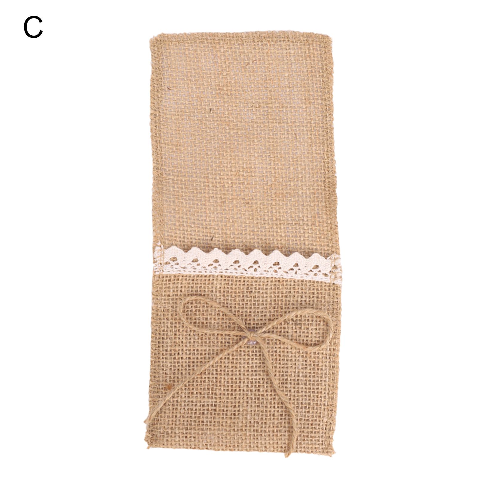 Flatware Bag Pocket Design Jute Burlap Lace Fork Storage Pouch