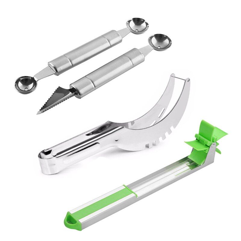 Stainless Steel Watermelon Slicer Fruit Knife Windmill Cutter Ice Cream Dig Ball Melon Baller Scoop Assorted Cold Kitchen Tools-Three-piece suit