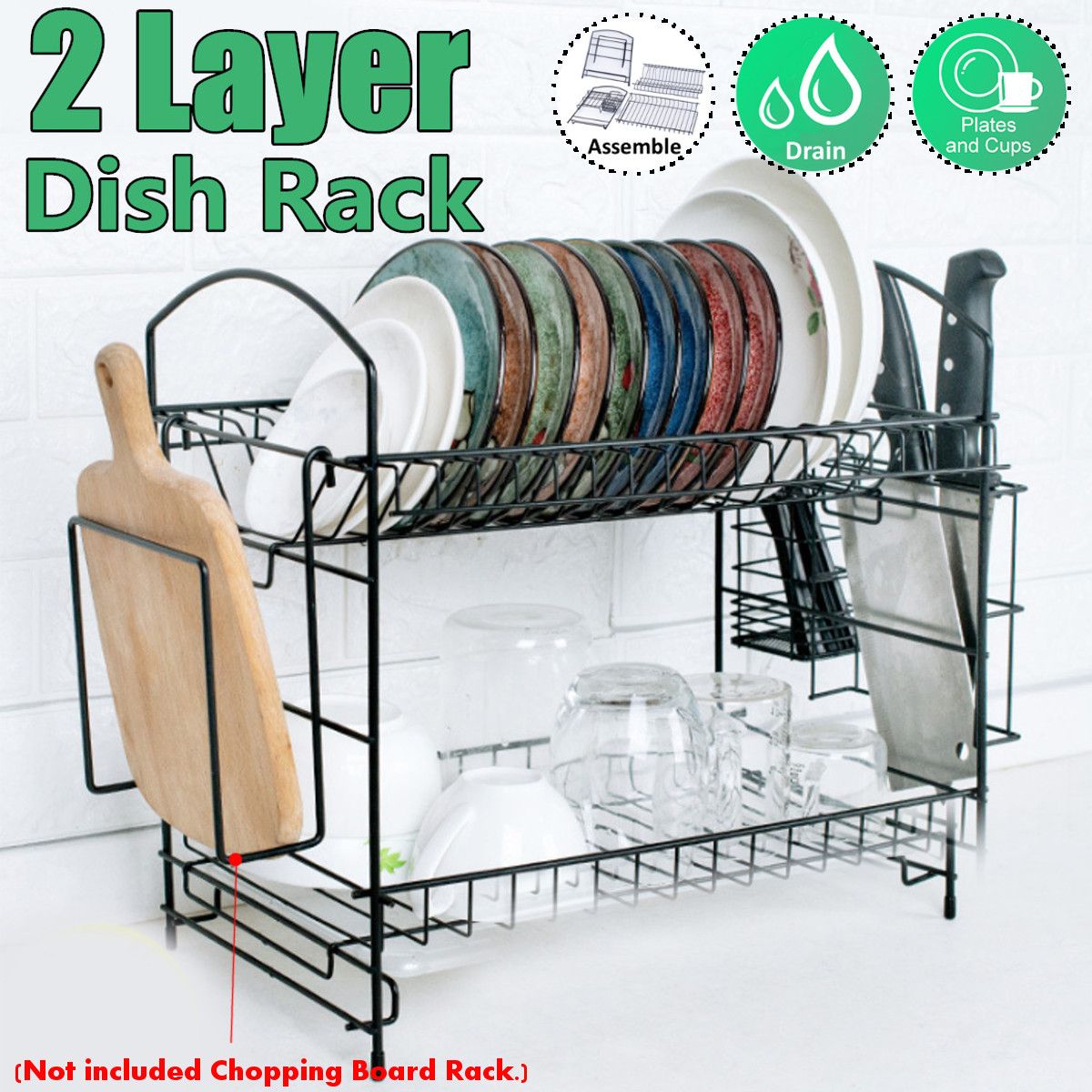 2 Layer Dish Drainer Cutlery Shelf Drying Holder Rack Drip Tray Mobile Kitchen Storage Saving Kitchen Racks Stands 39x23cm