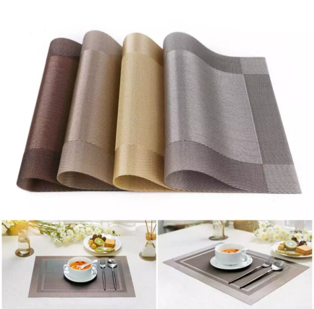 Table Mats Set of 6 Dinning Table Placemats PVC Rectangular Vintage Woven Washable Mats